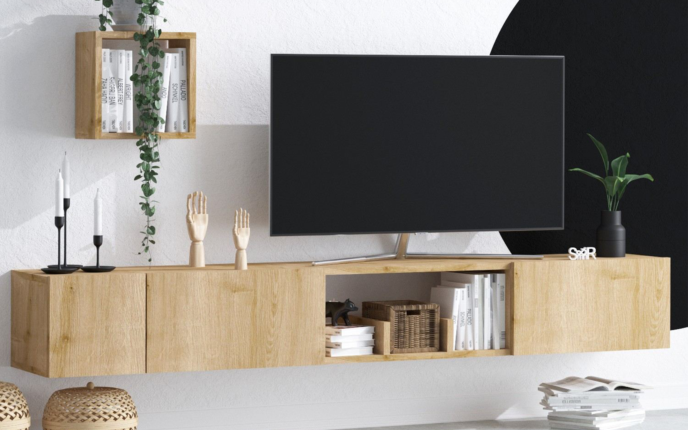 Modul TV + 2 buc. etajera Avior, stejar safir  1